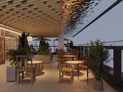 现代新中式茶餐厅 区咖啡区 组合 户外小品 堆 户外