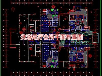 现代足浴店 洗浴足疗会所平面 施工图