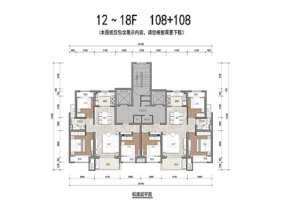 现代住宅楼建筑 高层108平户型 108平户型平面 高层户型 108平T2户型 108平户型 施工图