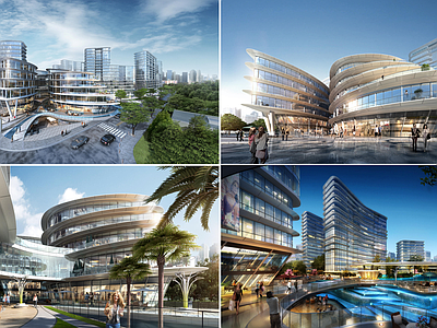 现代简约办公楼 现代商业综合体 异形建筑 多层办公楼 现代产业园 现代公建创业园
