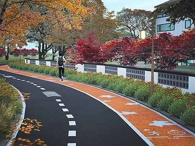 现代中式乡村庭院 四季沥青跑道 彩色跑道 康养步道 彩色沥青