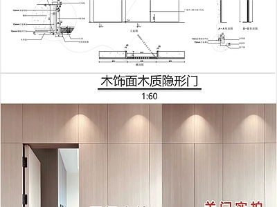 现代门节点 木饰面隐形 施工图