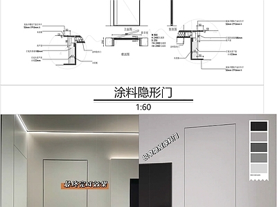 现代门节点 涂料隐形 施工图