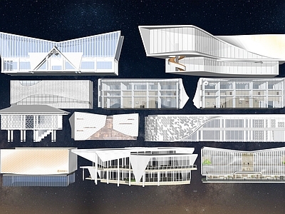 现代展览馆建筑 异形展览馆 售楼部展厅 外立面改造 艺术美术馆 创意穿孔板设计