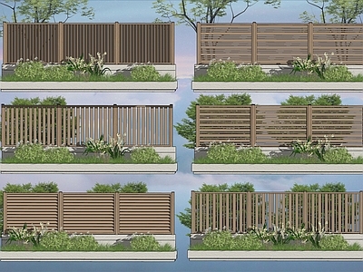 现代新中式围栏护栏 木围栏 木栅栏 花园围栏 花园栅栏