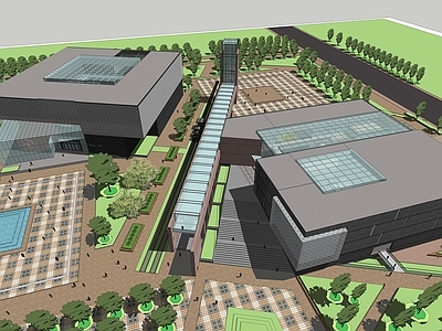 现代展览馆建筑 科技馆 档案馆