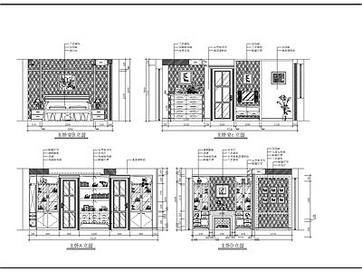 现代卧室 精装别墅主卧立面 施工图