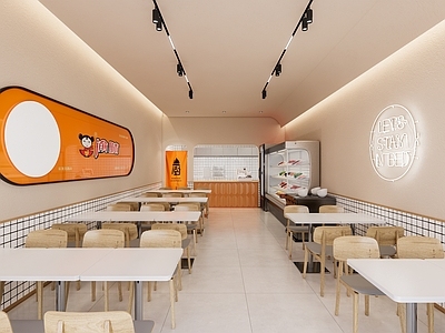 现代简约面馆 网红风餐饮麻辣烫 涂料 水磨石 餐饮