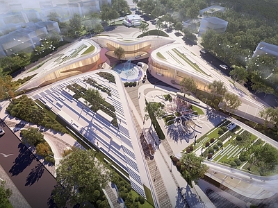现代简约商场建筑 口袋公园 商业高层