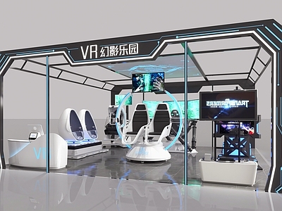 现代简约数码店 VR科技游戏展厅 VR电玩游乐设备 VR展厅VR游戏 VR虚拟体验 VR游戏体验馆