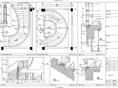 现代楼梯节点 旋转详图 施工图