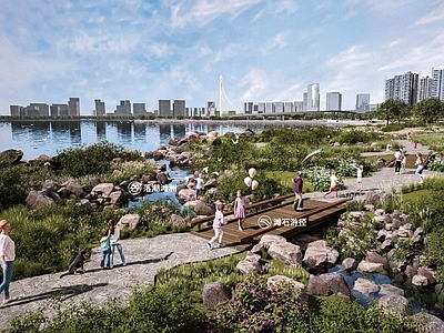 现代滨水景观 湿地栈道 海绵科普 旱溪 溪流海绵城市