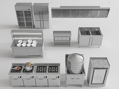厨房用品组合 现代后厨设备组合 中央厨房用品 厨具 冰箱冷鲜柜消毒柜 水池灶台操作台