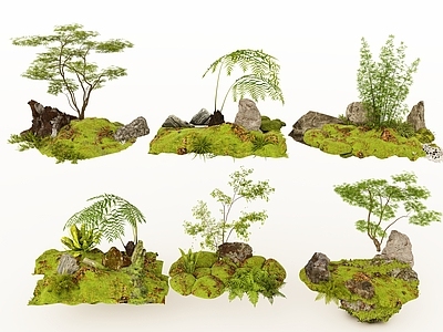 禅意庭院小品 日式禅意 庭院景观 苔藓石块 植物组团