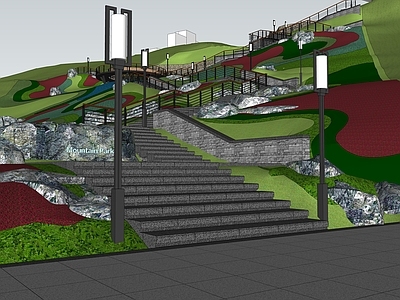 新中式景观公园 公园主入口 登步道
