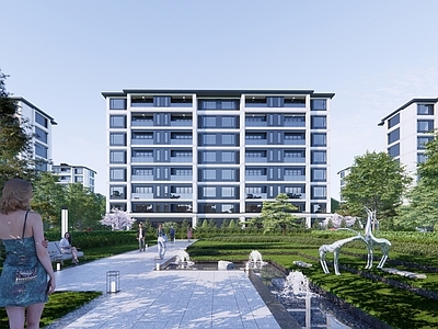新中式现代多层住宅 蓝城 标准化场景 花园洋房 室外场景