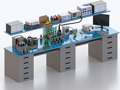 现代摆件组合 实验器材 实验桌 实验道具 实验室 化学实验 支架化 化学试剂 烧杯 实验设备 量筒