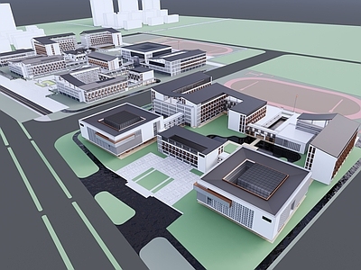 新中式学校建筑 初中校园 教学楼 文教学校