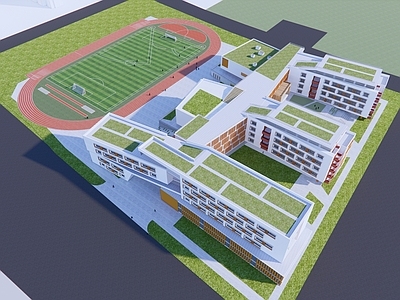 现代学校建筑 建筑文教建筑学校 教学楼 操场