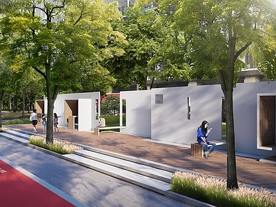 现代口袋公园 街头雕塑小品 道路景观木平台 构架廊架构筑 坐凳座椅组合 趣味景观小品