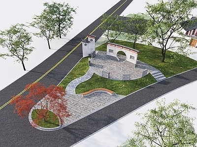 现代新中式乡村公园 新农村入口景墙 口袋公园 乡村小公园 新中式村庄入口