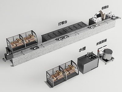 现代后厨 厨房操作台 食堂后厨 打餐台 收银台 蛋糕柜