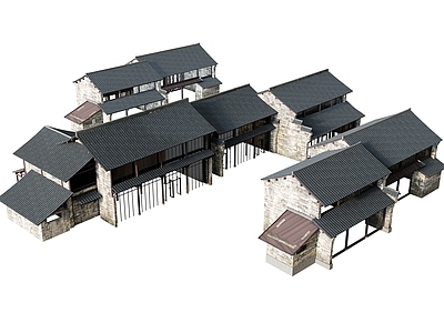 中式别墅庭院 别墅庭院 古镇古街 固相 马头墙 古