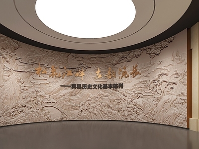 现代博物馆 历史文化博物馆 文物展柜 浮雕墙 古代生活场景