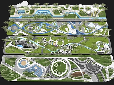 现代景观公园 现代线性公园 市政带状公园 街边绿地休闲广场 市民活动线性广场 中央口袋公园