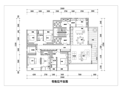 现代住宅楼建筑 四代宅 大平层 200㎡户型平面 施工图