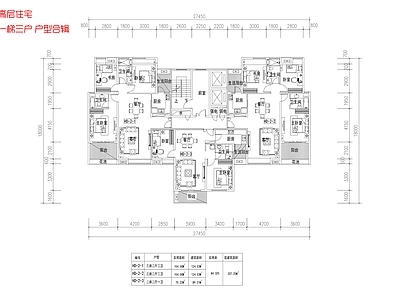 现代住宅楼建筑 现代高层户型 塔式高层 一梯三户 平面户型合辑 施工图