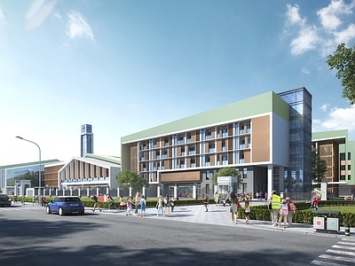 简约现代学校建筑 学校 九年一贯