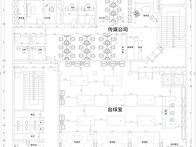 现代办公室 办公室布局 台球厅布局 施工图