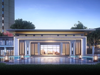 新中式现代售楼处建筑 售楼部 会所 展示区