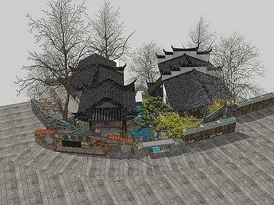 中式原木水景 叠水
