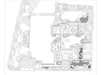 新中式庭院 私家 园 园景观 新中式 施工图