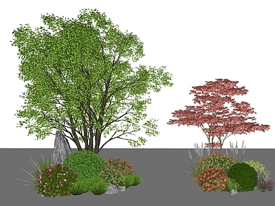 乔木 乔木灌木 花草植物组合 球形灌木植物组团 园林景观绿化造景 植物配置组团