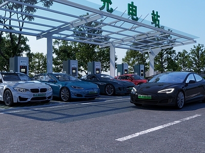现代户外停车场 充电站 新能源车