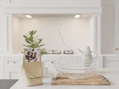 厨房用品组合 现代厨房摆件 碗 菜板 茶壶 鸡蛋