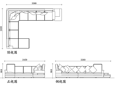 现代沙发 U型设计 布艺 U型平面图 布艺家具设计 立面图 施工图