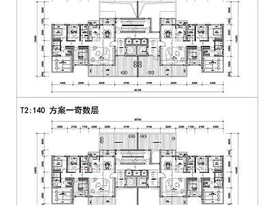 现代住宅楼建筑 四代宅 140平大高层户 空中 大高层平面图 施工图