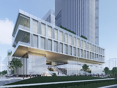 现代商场建筑 商业裙楼 高层办公 公寓 屋顶花园