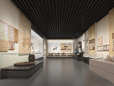 现代博物馆 现代博物馆 先民生活场景 序厅浮雕墙 文物展示柜 沙盘