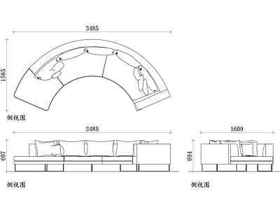 现代沙发 布艺圆形 圆形设计 布艺 圆形尺寸 圆形三维模型 施工图