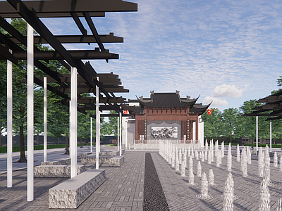 新中式广场景观 新中式文化广场