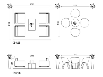 现代桌椅 候机室模型 皮质家具三维视图 候机室家具布局 皮质家具平面图 施工图