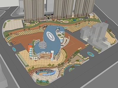 现代北欧商场建筑 商场 下沉空间 小品 住宅小区 弧形铺地