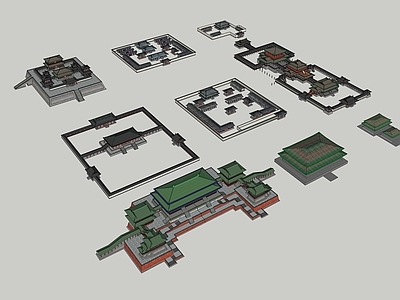 新中式中式古建筑 古代城池 城池 宫殿