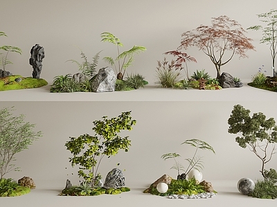 现代室内景观 现代造景 树 植物堆 小品