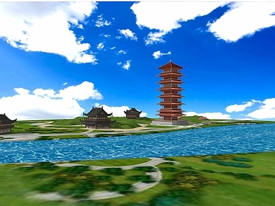 中古复古古建筑 仿古塔 古建场景 影视场景